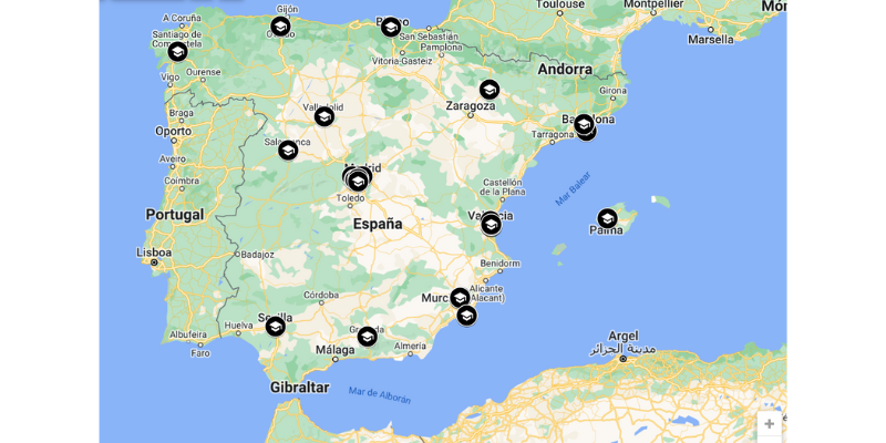 Mapa de Universidades de Odontología de España